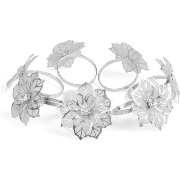 Picowe Set of 12 Alloy Napkin Rings with Hollow Out Flower Napkin Ring Holders - Picture 6 of 8